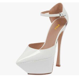 FSJ White Platform Ankle Strap Pumps Pointed Toe Stunning High Heel Shoes